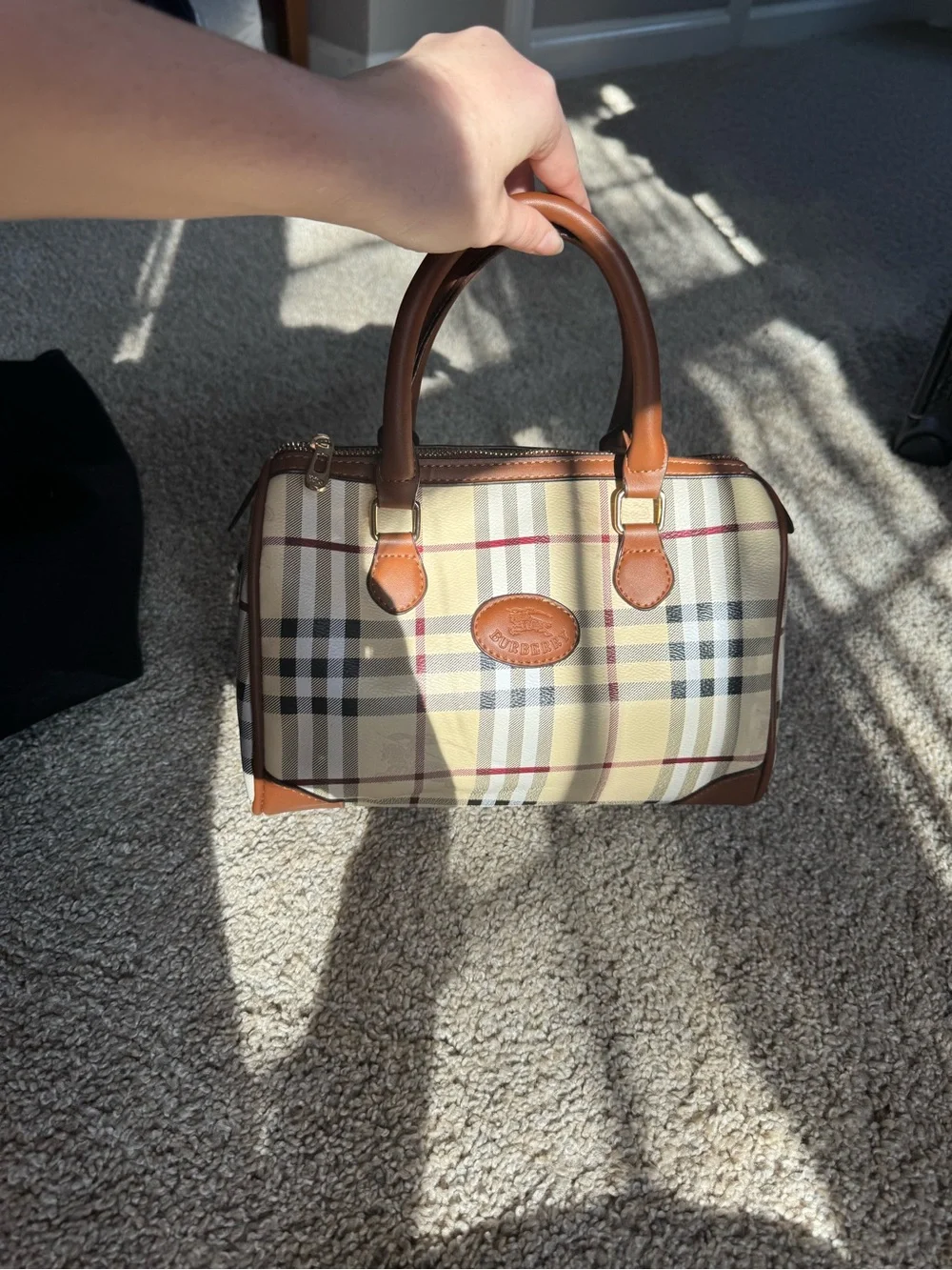 Classic Plaid Top-Handle Satchel in Beige and Brown